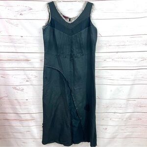 Solola Lagenlook Art to Wear Embroidered Patchwork Linen Cotton Blend Midi Dress